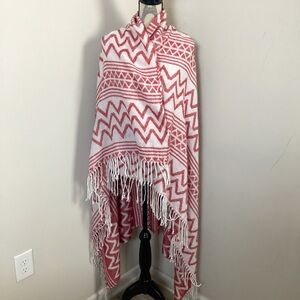 Americana Red White Chevron Throw with Fringes